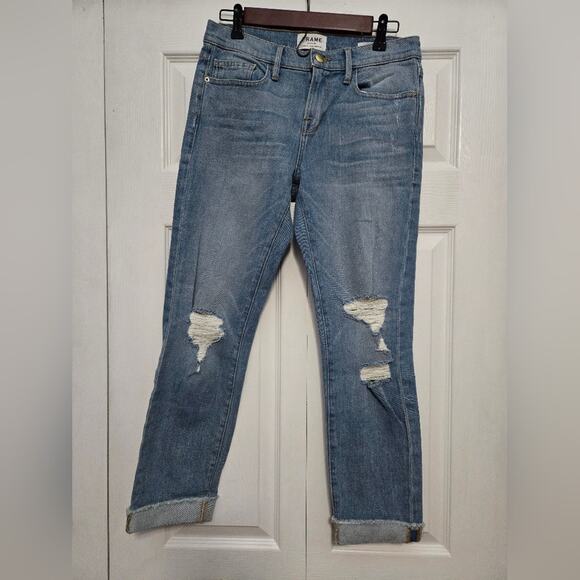 FRAME Le Boy jeans size 26 Distressed Cropped High waisted - Picture 2 of 8